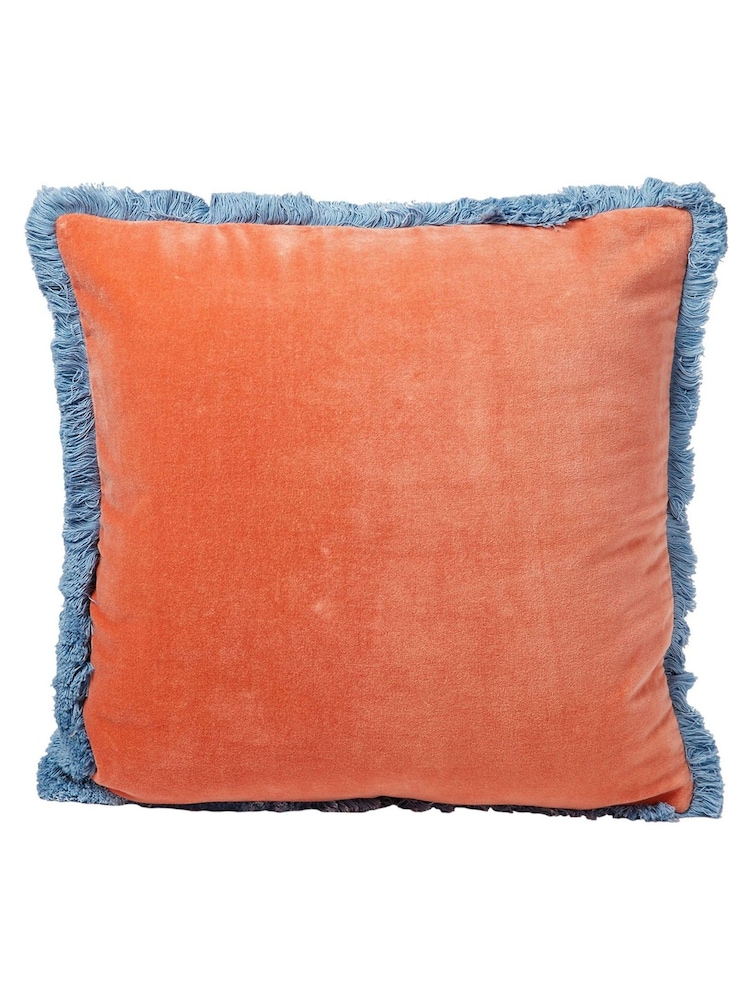 Oliver Bonas Coral Orange 100% Cotton Issey Coral Velvet Fringed Cushion Cover - Image 4 of 4