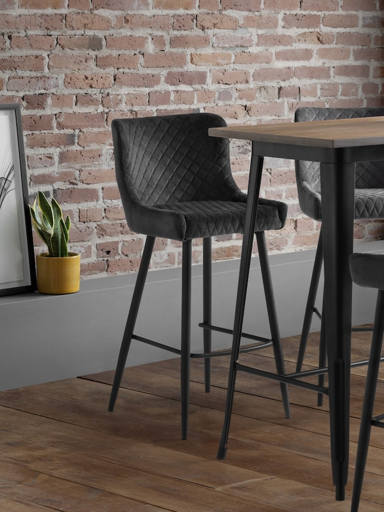 Julian Bowen Grey Luxe Velvet Bar Stool - Image 1 of 3