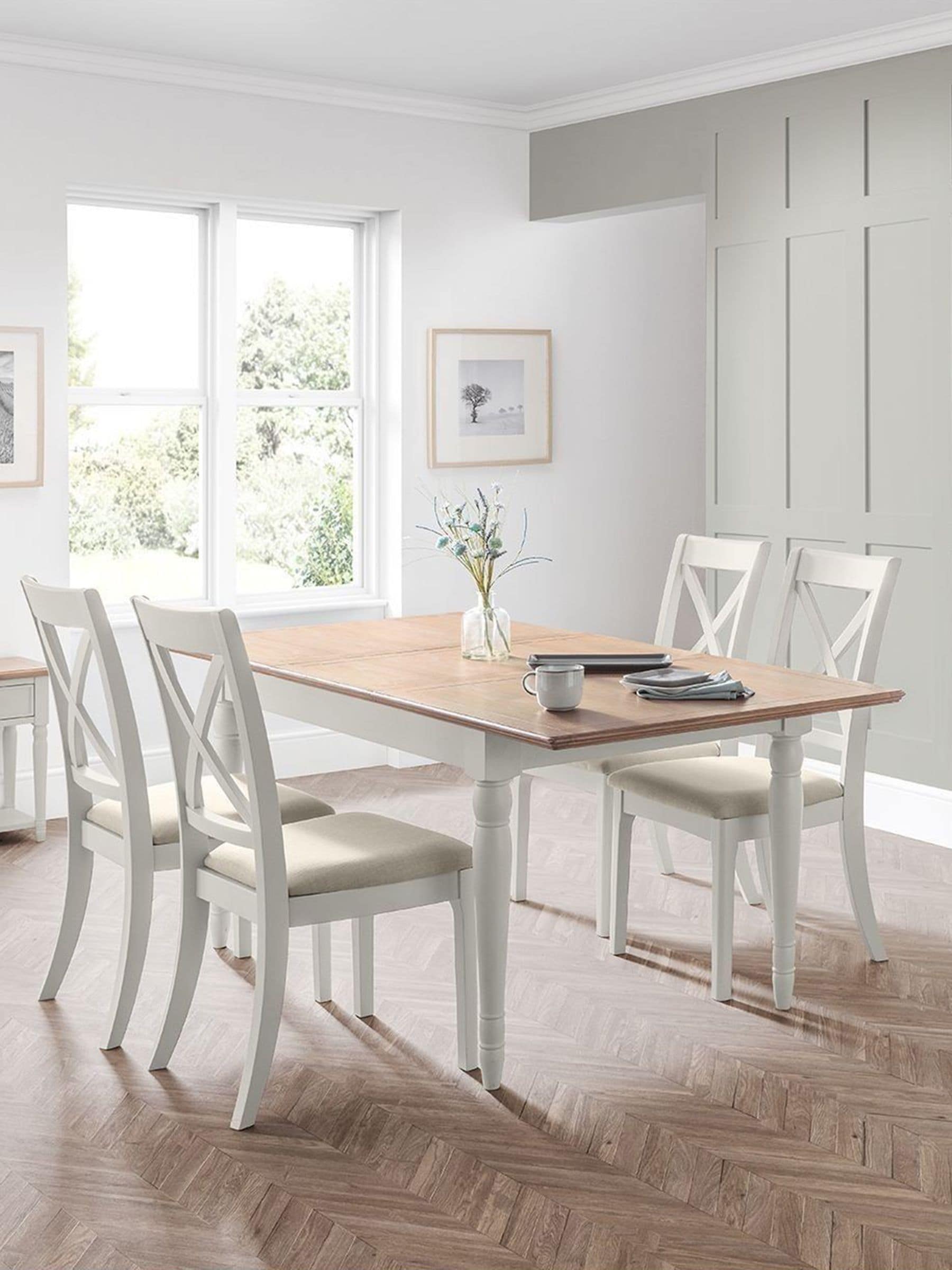 Julian Bowen Provence 4 Seater Extending Dining Table - Grey Lacquer & Limed Oak Effect - Butterfly Extension - Image 7