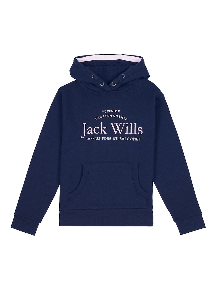 Jack Wills Blue Script Overhead Hooded Sweatshirt - Image 1 of 3