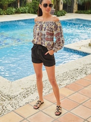 Black/White Geo Print Half Sleeve Textured Top - Image 4 of 7