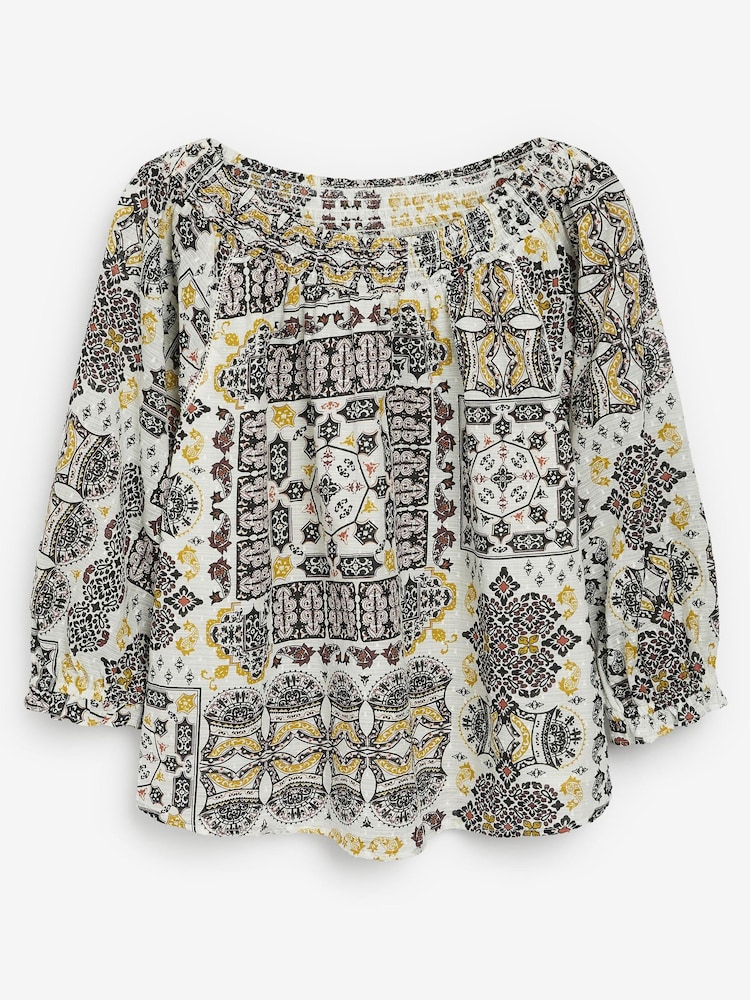 Black/White Geo Print Half Sleeve Textured Top - Image 7 of 7