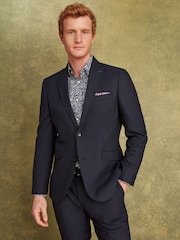 Joules Navy Wool Slim Fit Suit: Jacket - Image 1 of 11