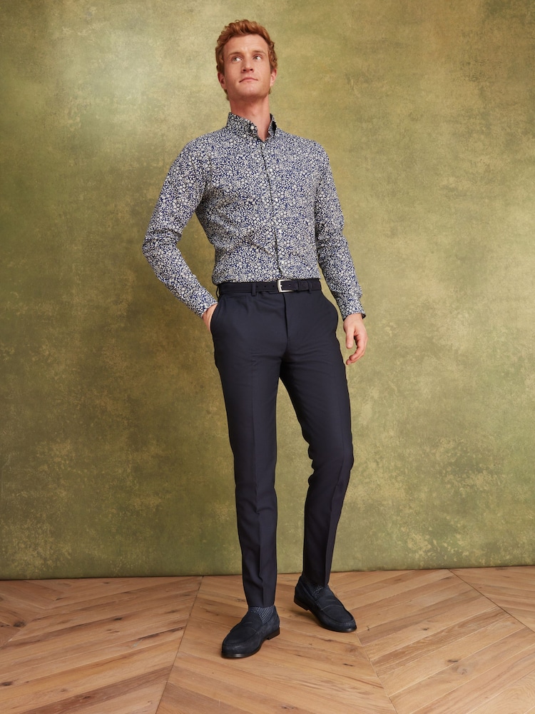 Joules Navy Blue Wool Slim Fit Suit: Trousers - Image 2 of 10