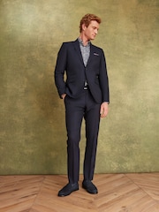 Joules Navy Blue Wool Slim Fit Suit: Trousers - Image 4 of 10