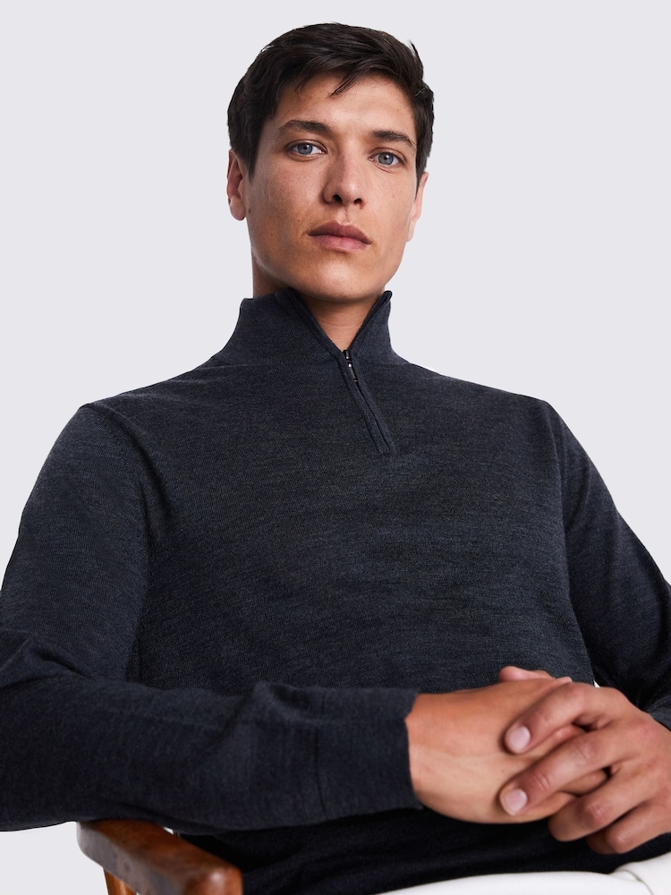 MOSS Dark Grey Merino Blend Quarter Zip Jumper - Image 3 of 6