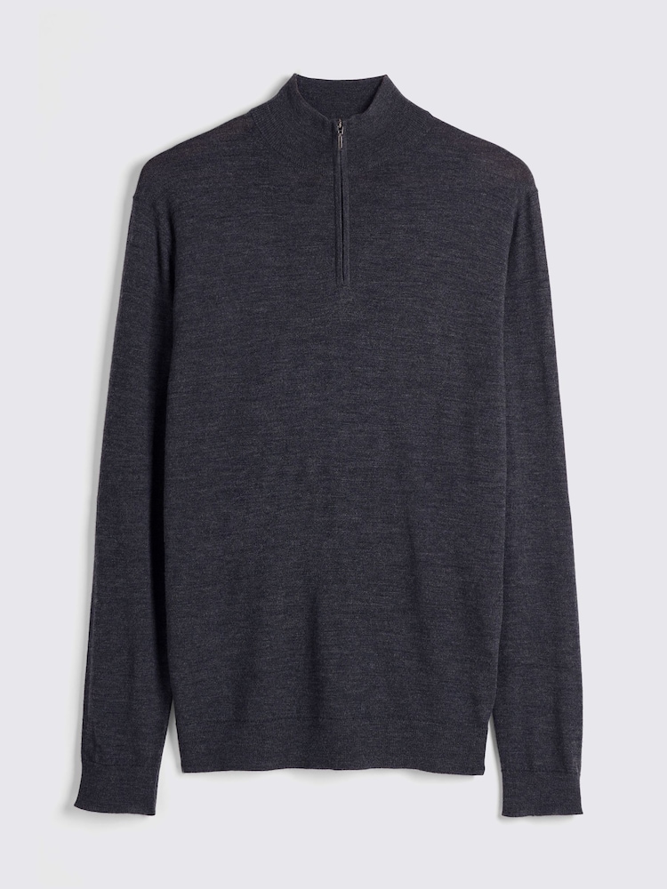 MOSS Dark Grey Merino Blend Quarter Zip Jumper - Image 4 of 6