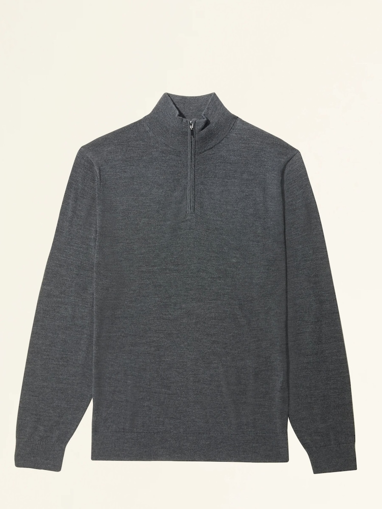 MOSS Dark Grey Merino Blend Quarter Zip Jumper - Image 5 of 6