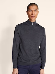 MOSS Dark Grey Merino Blend Quarter Zip Jumper - Image 6 of 6
