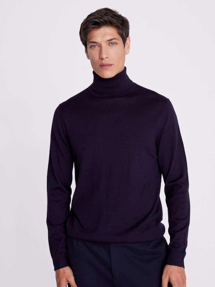 MOSS Navy Blue Merino Blend Roll Neck Jumper - Image 1 of 5