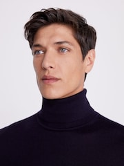 MOSS Navy Blue Merino Blend Roll Neck Jumper - Image 3 of 5