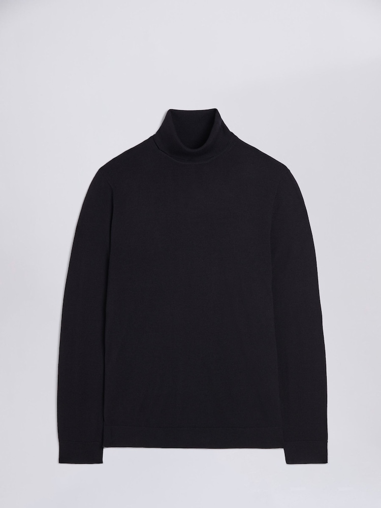 MOSS Navy Blue Merino Blend Roll Neck Jumper - Image 4 of 5