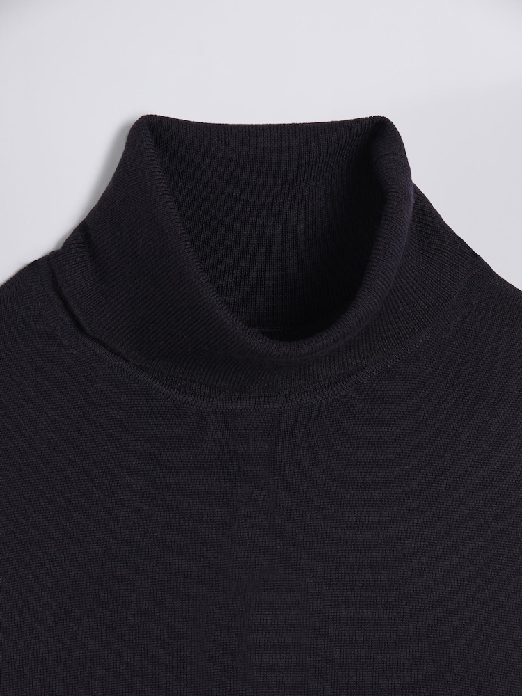 MOSS Navy Blue Merino Blend Roll Neck Jumper - Image 5 of 5