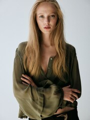 Mango Green Long Sleeve Ruffle Detail Blouse - Image 4 of 7