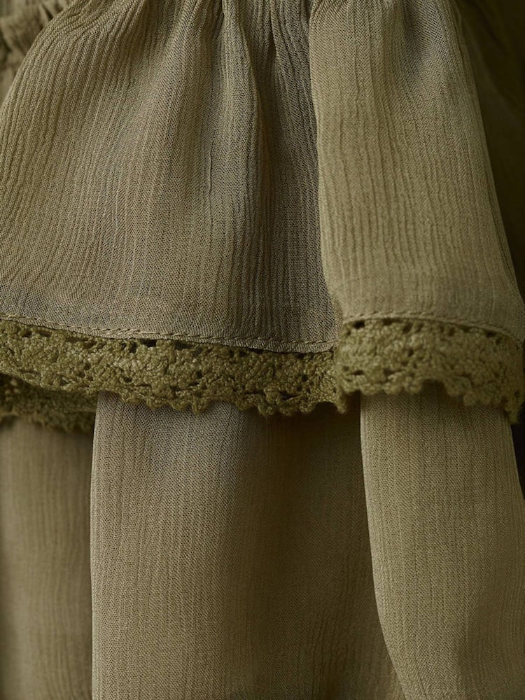 Mango Green Long Sleeve Ruffle Detail Blouse - Image 7 of 7