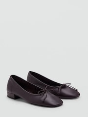 Mango Red Leather Block Heel Ballet Flats - Image 1 of 4