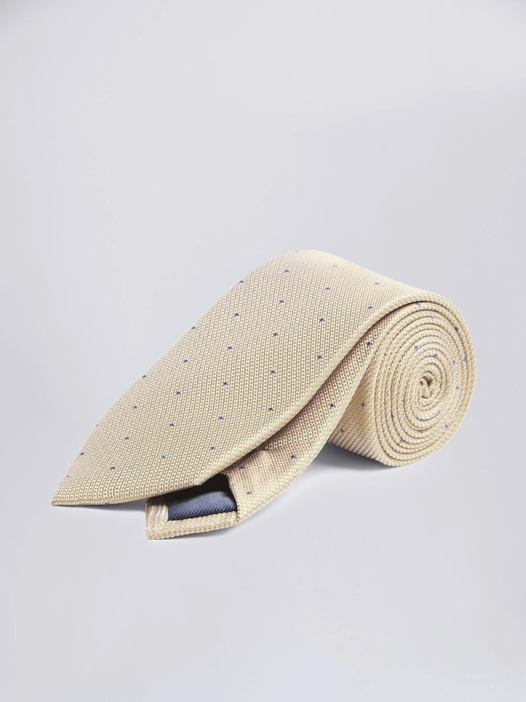 MOSS Cream Champagne Contrast Spot Silk Tie - Image 1 of 2
