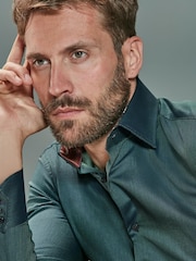 Green Regular Fit Single Cuff Signature Trimmed Shirt - Image 1 of 7