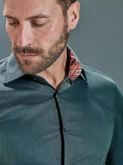Green Regular Fit Single Cuff Signature Trimmed Shirt - Image 5 of 7
