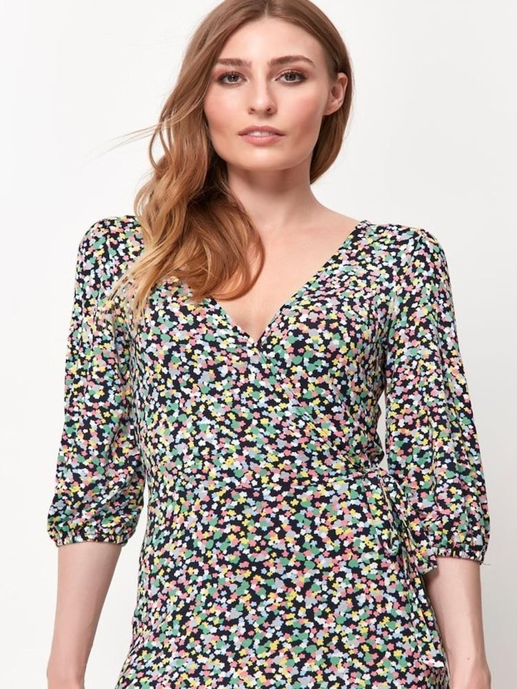 M&Co Blue Floral Print Wrap Dress - Image 2 of 5