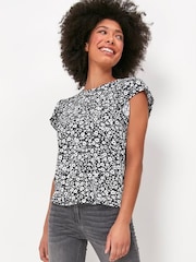 M&Co Navy Blue Ditsy Floral Flutter Sleeve Top - Image 1 of 4