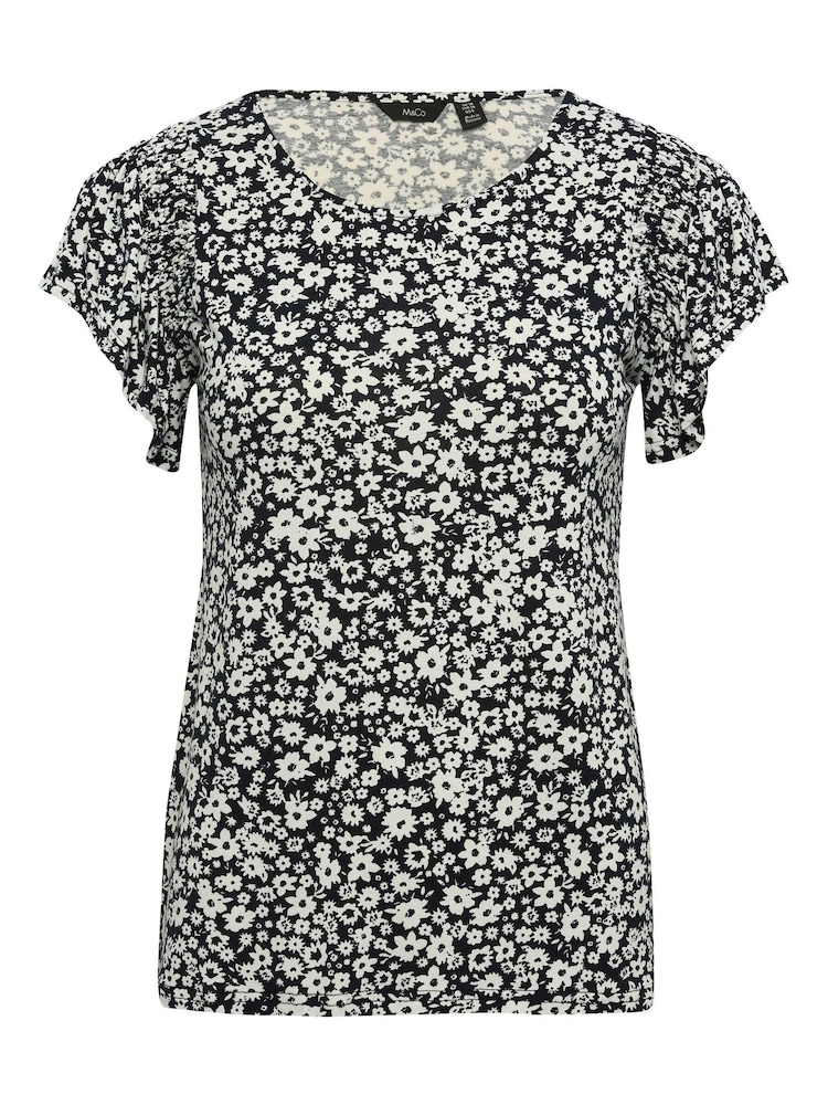 M&Co Navy Blue Ditsy Floral Flutter Sleeve Top - Image 2 of 4 M&Co Navy Blue Ditsy Floral Flutter Sleeve Top - Image 2 of 4