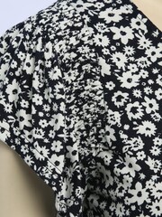 M&Co Navy Blue Ditsy Floral Flutter Sleeve Top - Image 4 of 4