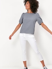 M&Co Blue Gingham Print Puff Sleeve Top - Image 2 of 5