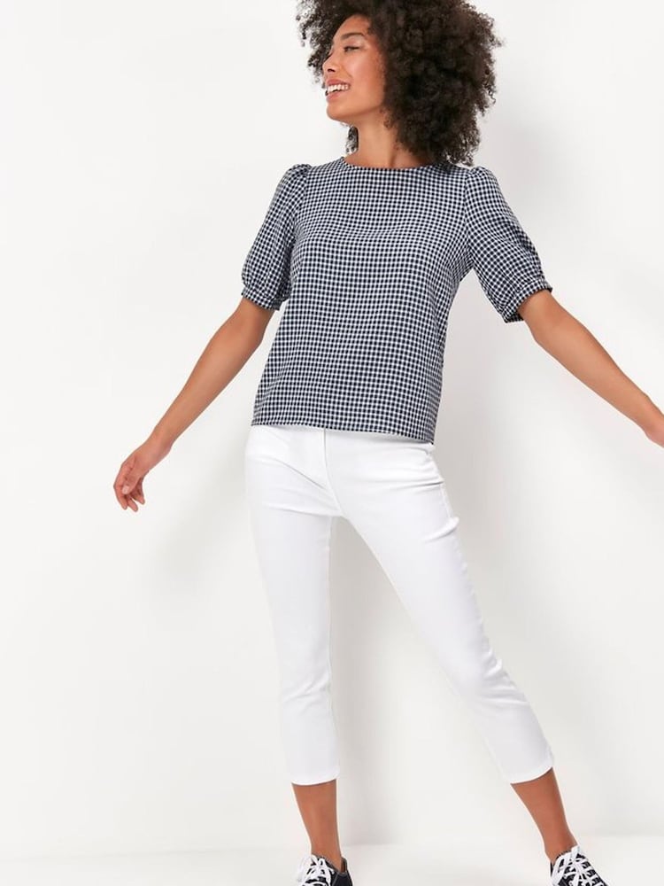 M&Co Blue Gingham Print Puff Sleeve Top - Image 2 of 5