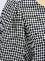M&Co Blue Gingham Print Puff Sleeve Top - Image 3 of 5