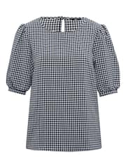 M&Co Blue Gingham Print Puff Sleeve Top - Image 4 of 5