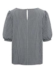 M&Co Blue Gingham Print Puff Sleeve Top - Image 5 of 5