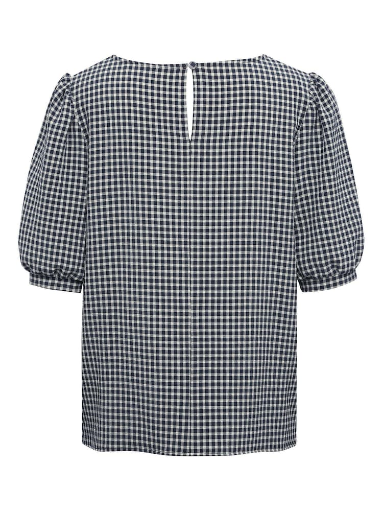 M&Co Blue Gingham Print Puff Sleeve Top - Image 5 of 5 M&Co Blue Gingham Print Puff Sleeve Top - Image 5 of 5