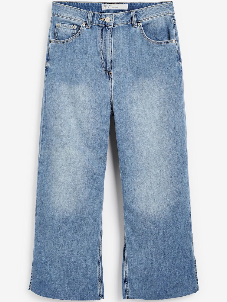 Mid Blue Soft Split Hem Cropped Wide Leg Jeans - Image 2 of 2 Mid Blue Soft Split Hem Cropped Wide Leg Jeans - Image 2 of 2