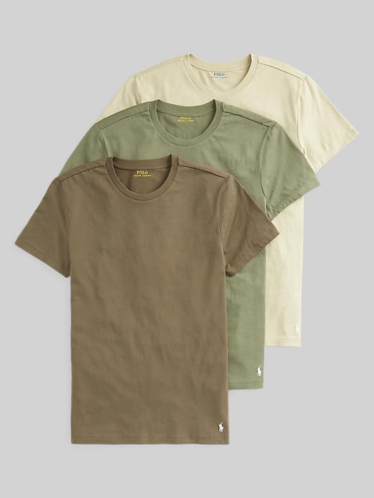 Polo Ralph Lauren Green Slim T-Shirts 3 Pack - Image 1 of 6 Polo Ralph Lauren Green Slim T-Shirts 3 Pack - Image 1 of 6