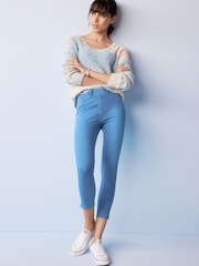 Bleach Blue Cropped Denim Jersey Capri Leggings - Image 1 of 6