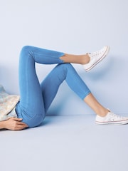 Bleach Blue Cropped Denim Jersey Capri Leggings - Image 3 of 6