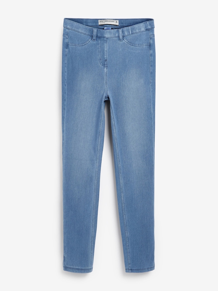 Bleach Blue Cropped Denim Jersey Capri Leggings - Image 6 of 6
