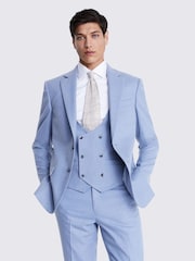 MOSS Light Blue Tailored Fit Flannel Suit Jacket - Image 1 of 8