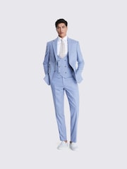 MOSS Light Blue Tailored Fit Flannel Suit Jacket - Image 6 of 8