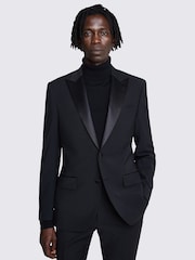 MOSS Black Tailored Fit Performance Peak Tuxedo Suit Jacket - Image 1 of 6