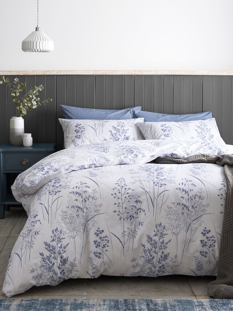 Blue Floral 100% Cotton Printed Duvet Cover and Pillowcase Set - Image 1 of 2