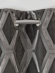 Charcoal Grey Collection Luxe Heavyweight Geometric Cut Velvet Lined Eyelet Curtains - Image 4 of 5