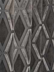 Charcoal Grey Collection Luxe Heavyweight Geometric Cut Velvet Lined Eyelet Curtains - Image 5 of 5