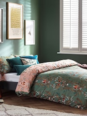 furn. Fern Green Lunawood Printed Nature Reversible Duvet Cover and Pillowcase Set - Image 2 of 4