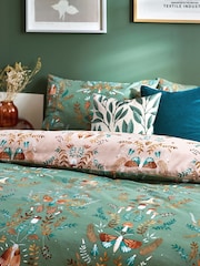furn. Fern Green Lunawood Printed Nature Reversible Duvet Cover and Pillowcase Set - Image 3 of 4