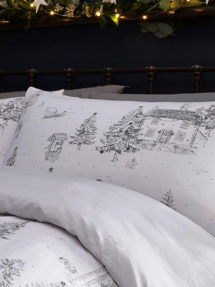furn. Snow White Midwinter Toile Festive Reversible Christmas Duvet Cover and Pillowcase Set - Image 2 of 3