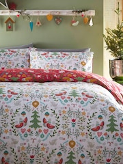 furn. White Scandi Festive Christmas Reversible Duvet Cover and Pillowcase Set - Image 1 of 3