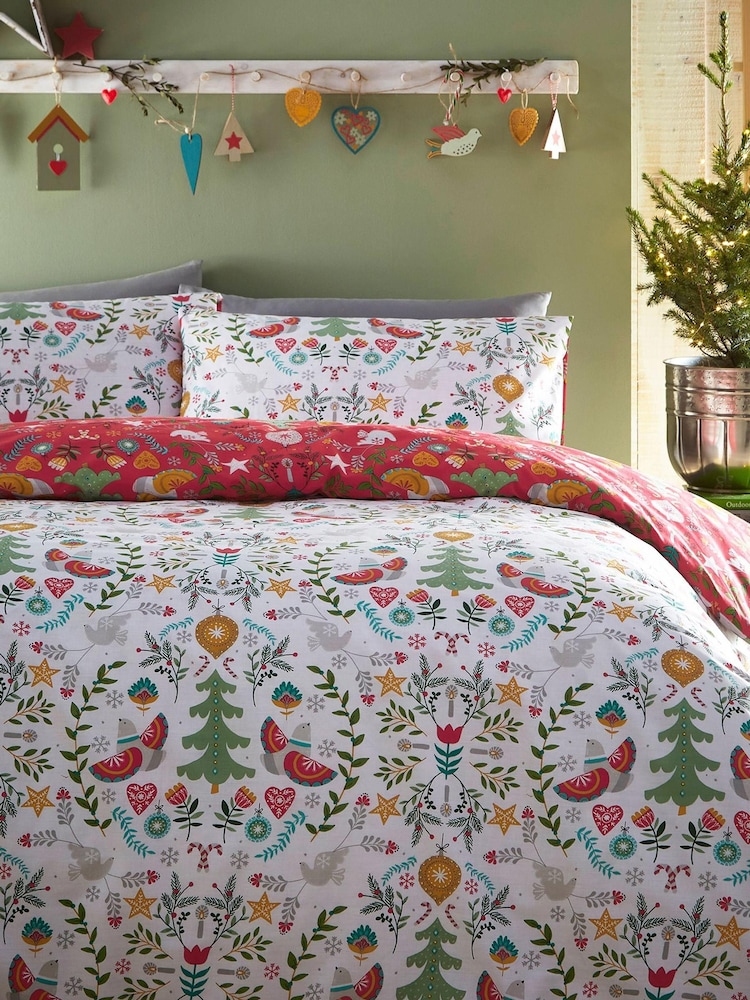furn. White Scandi Festive Christmas Reversible Duvet Cover and Pillowcase Set - Image 1 of 3