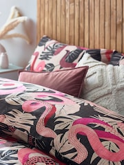 furn. Ruby Pink Serpentine Tropical Reversible Duvet Cover and Pillowcase Set - Image 2 of 3